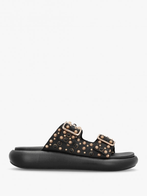 Viking Black Leather Studded Chunky Sliders