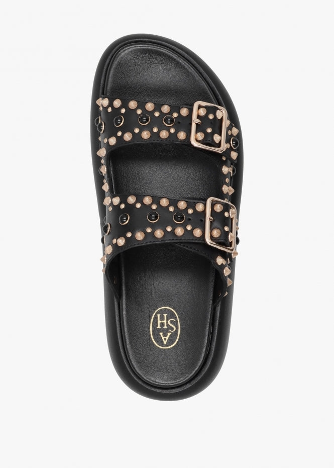 Viking Black Leather Studded Chunky Sliders