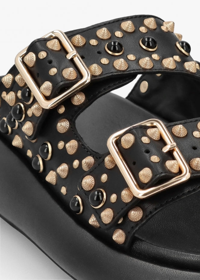 Viking Black Leather Studded Chunky Sliders