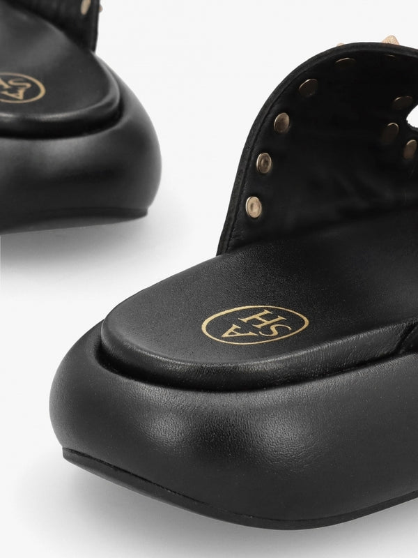 Viking Black Leather Studded Chunky Sliders