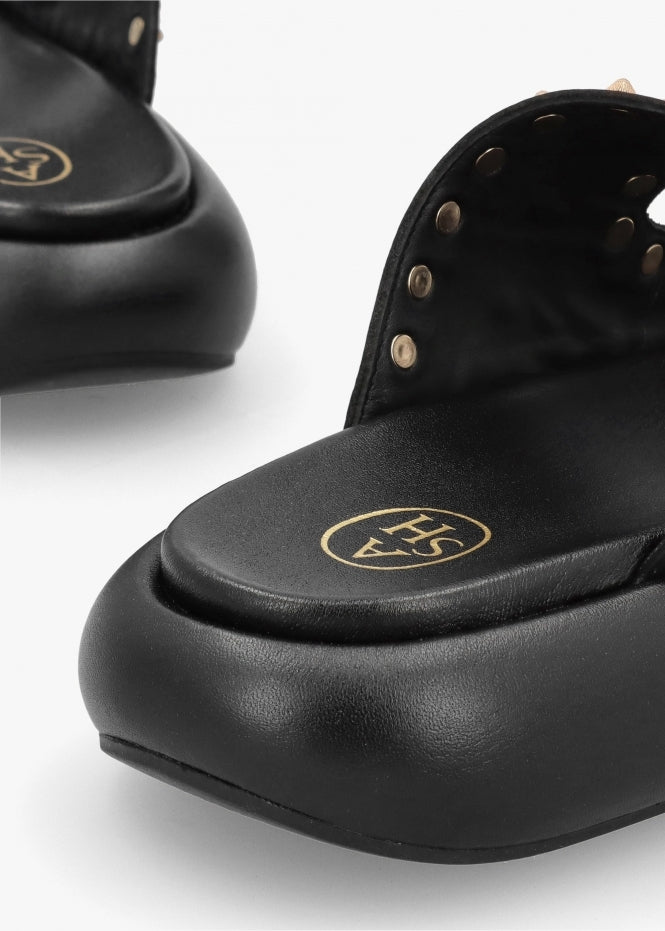 Viking Black Leather Studded Chunky Sliders