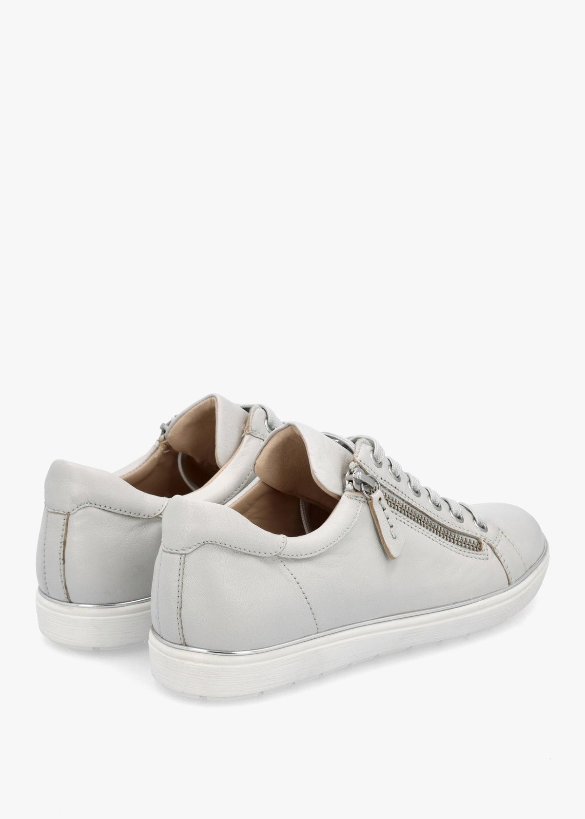 Grey Leather Side Zip Trainers