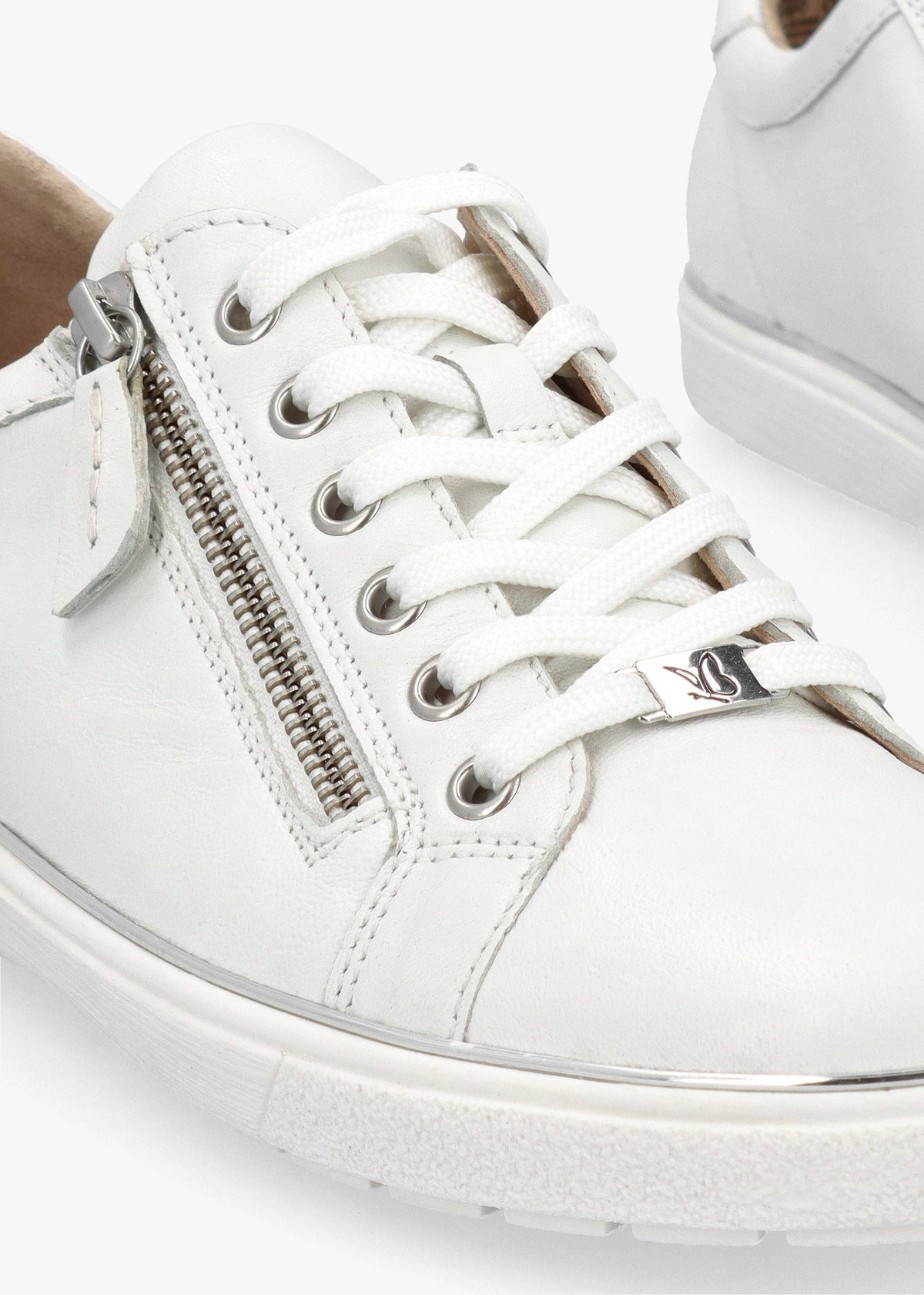 White Leather Side Zip Trainers