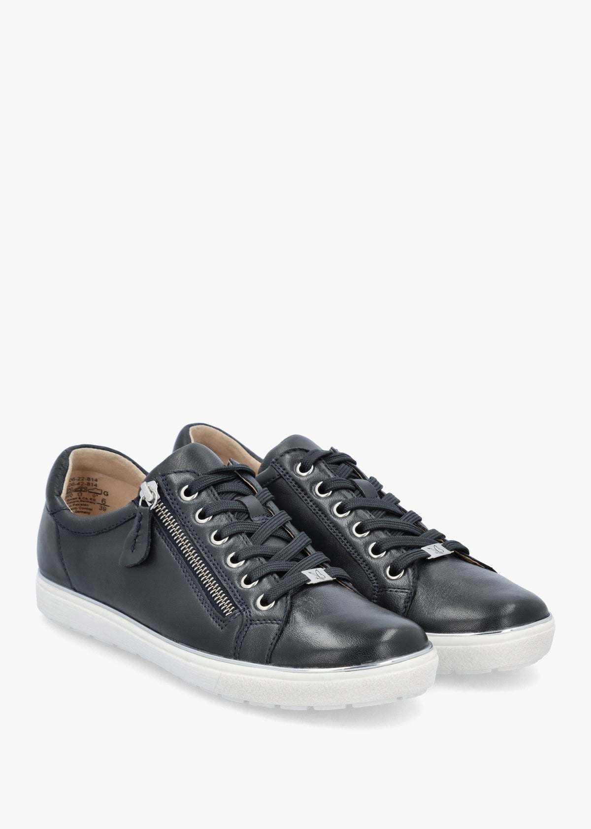 Navy Leather Side Zip Trainers