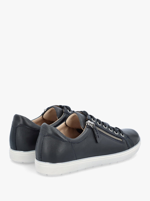 Navy Leather Side Zip Trainers