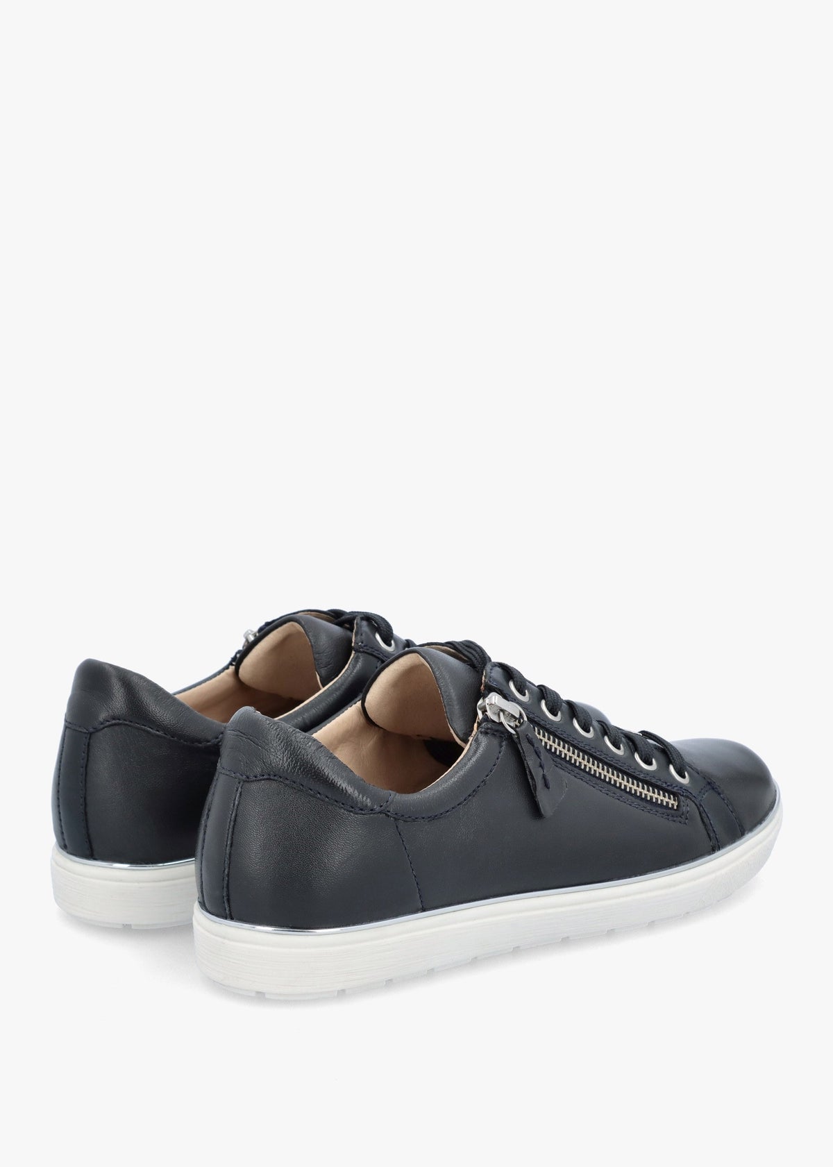 Navy Leather Side Zip Trainers