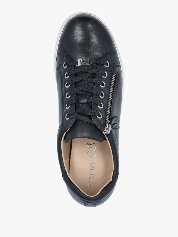 Navy Leather Side Zip Trainers