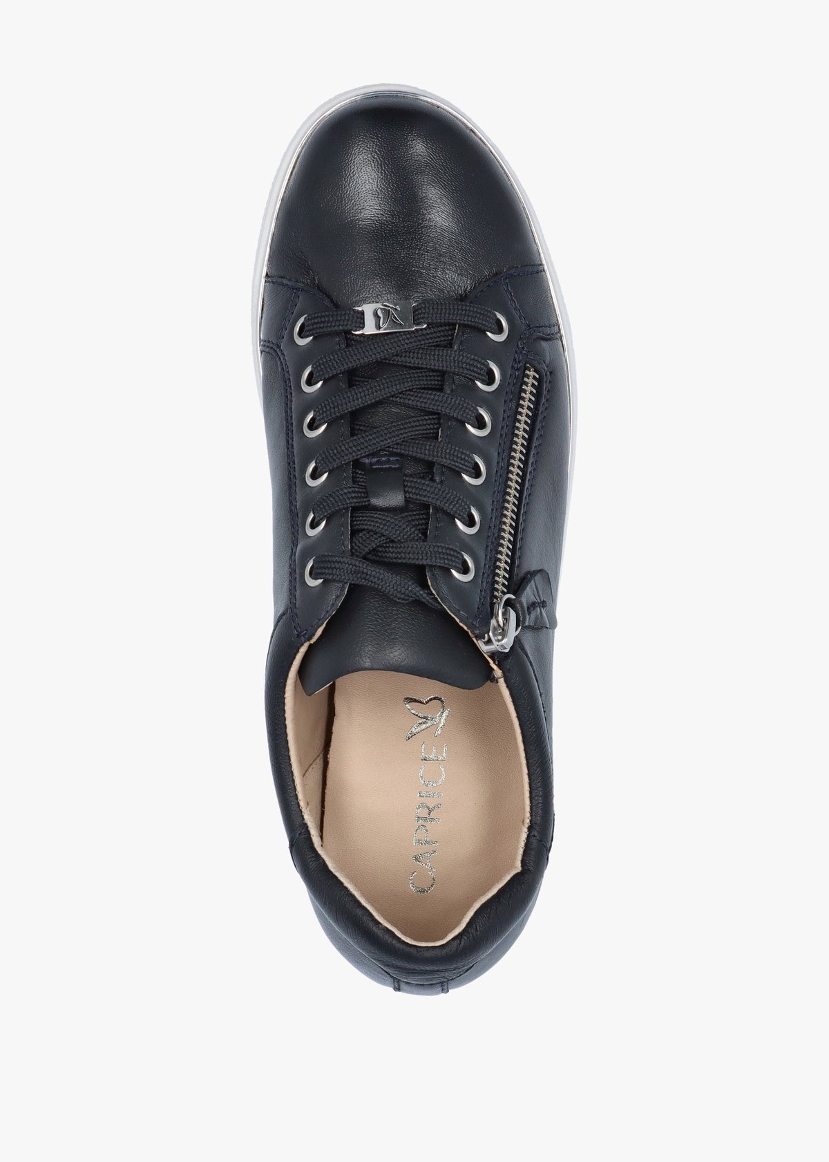 Navy Leather Side Zip Trainers