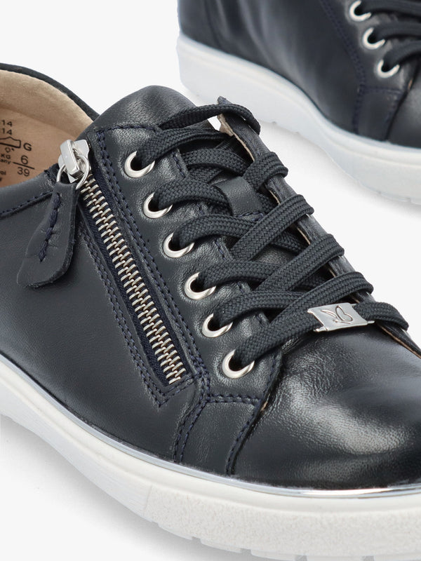 Navy Leather Side Zip Trainers