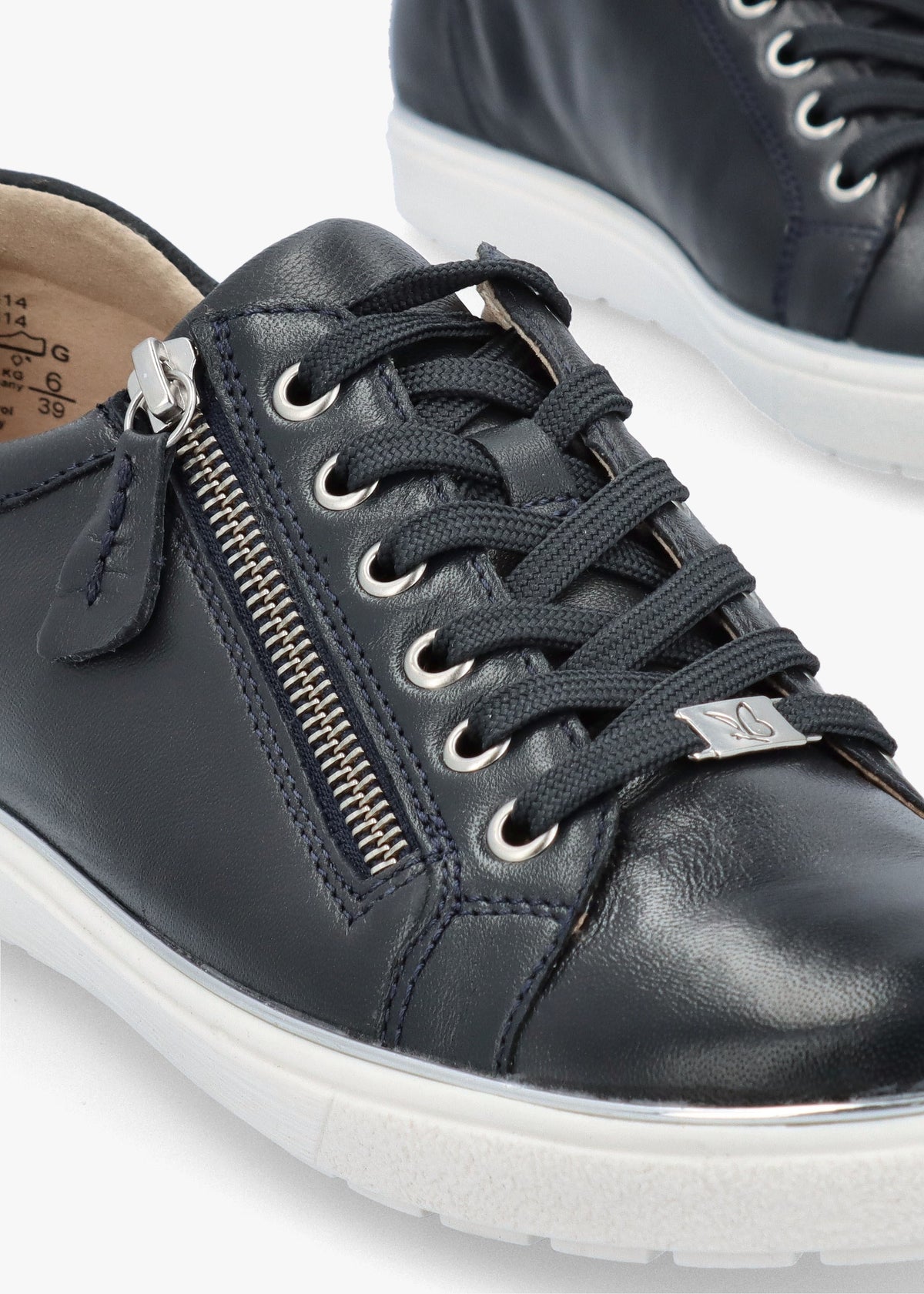 Navy Leather Side Zip Trainers