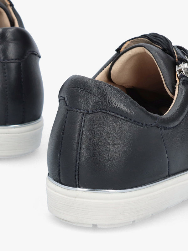 Navy Leather Side Zip Trainers