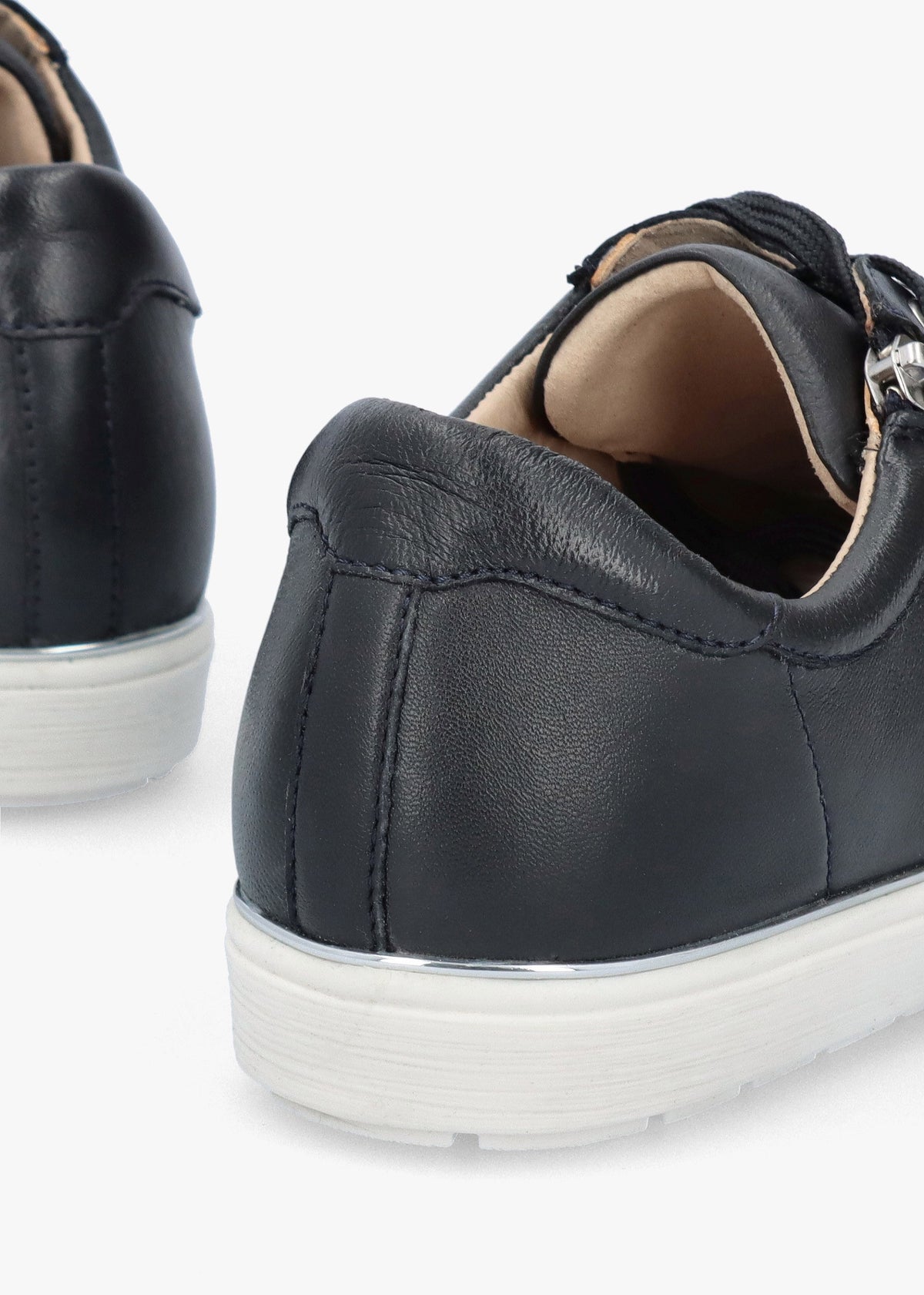 Navy Leather Side Zip Trainers