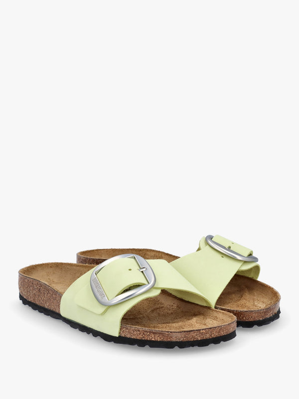 Madrid Big Buckle Faded Lime Nubuck Leather Mules