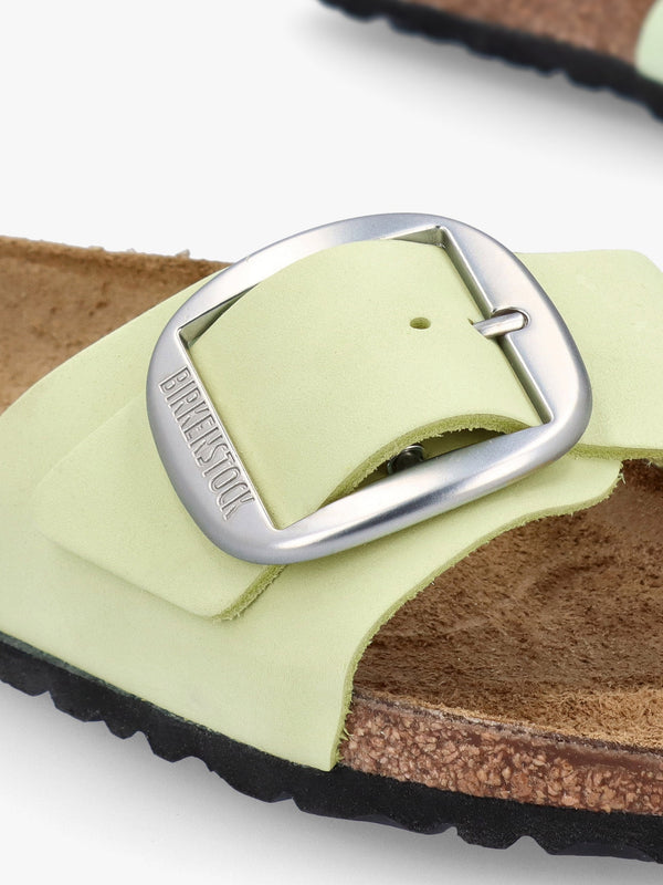 Madrid Big Buckle Faded Lime Nubuck Leather Mules