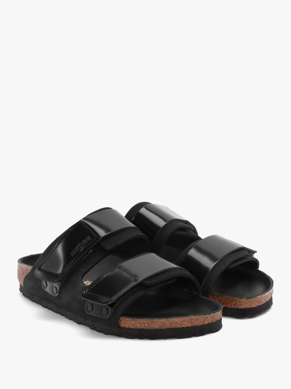 Uji Black Nubuck Leather Two Bar Mules
