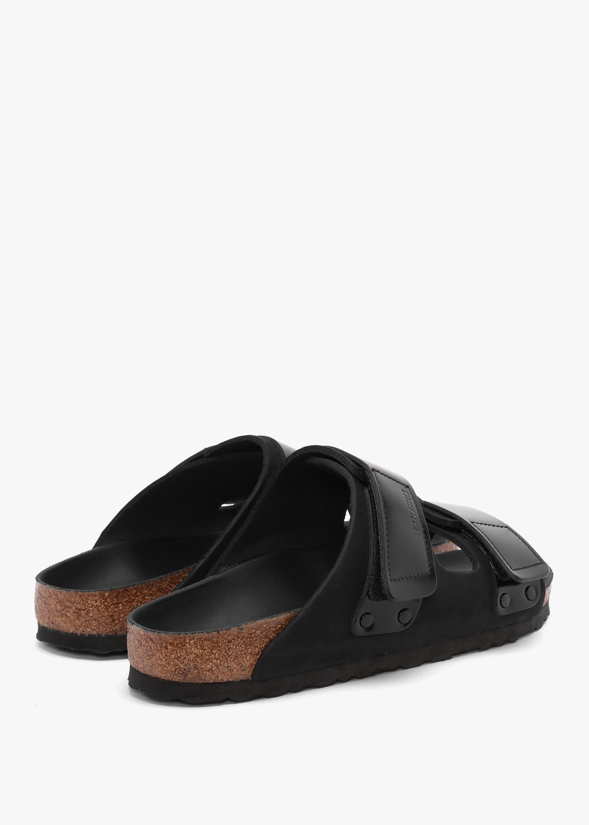 Uji Black Nubuck Leather Two Bar Mules
