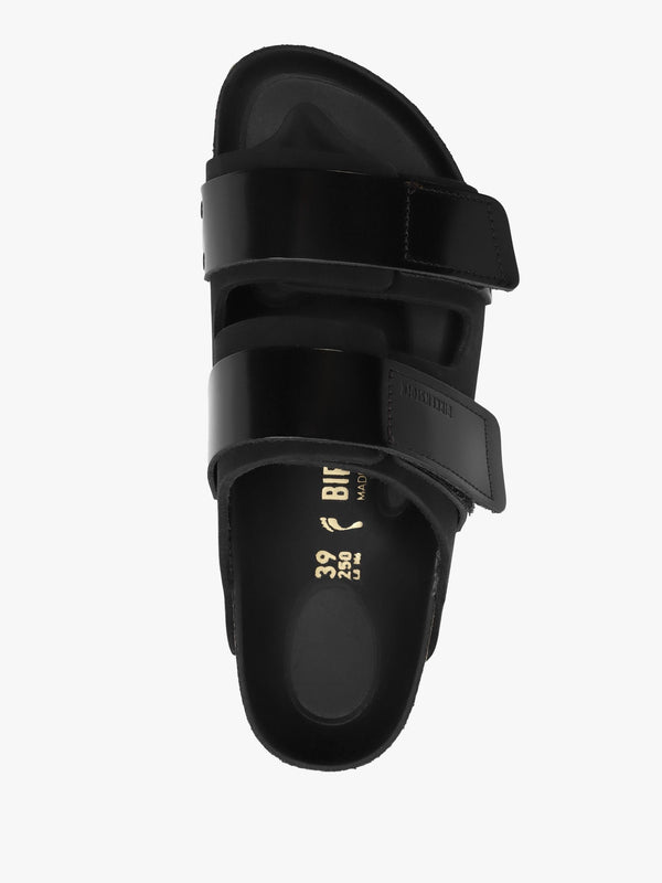 Uji Black Nubuck Leather Two Bar Mules