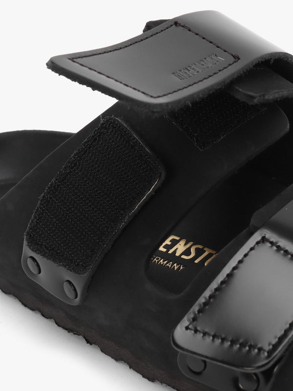 Uji Black Nubuck Leather Two Bar Mules