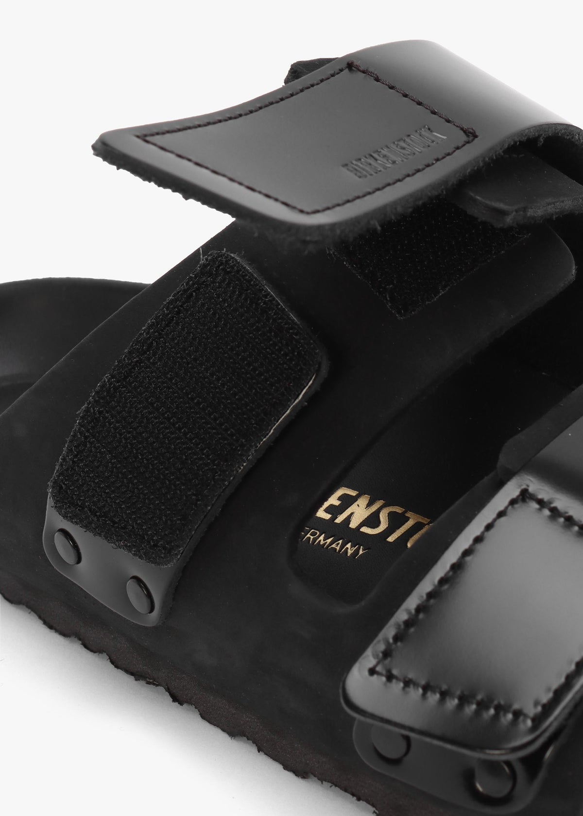 Uji Black Nubuck Leather Two Bar Mules