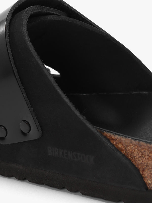 Uji Black Nubuck Leather Two Bar Mules
