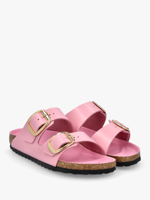 Arizona Big Buckle High Shine Fondant Pink Two Bar Mules