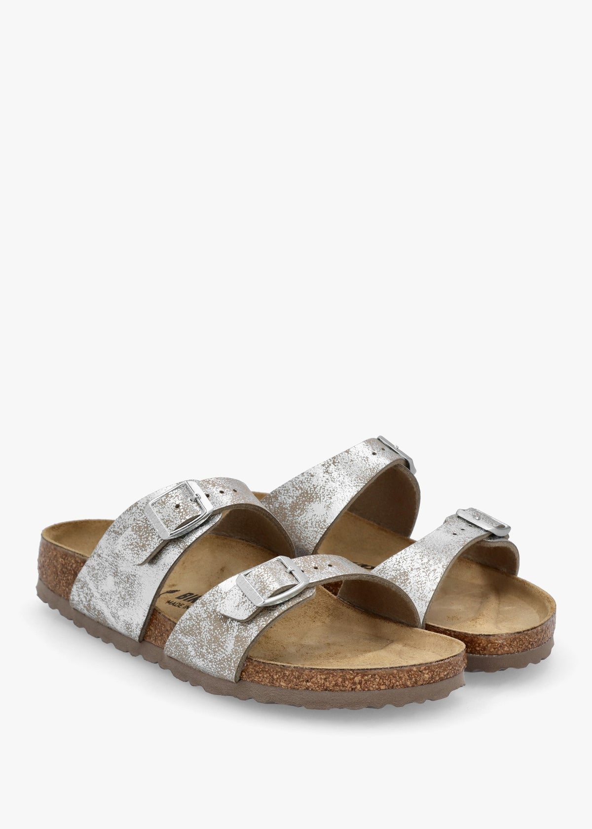 Sydney BS Birko-Flor SYN Washed Metallic Silver Two Bar Mules