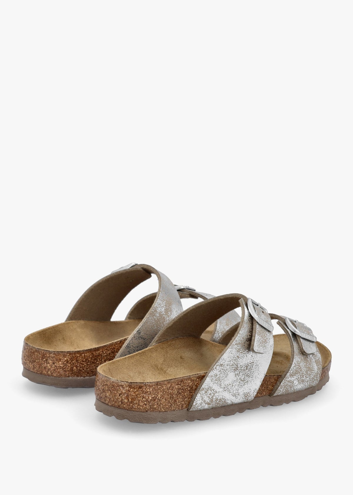 Sydney BS Birko-Flor SYN Washed Metallic Silver Two Bar Mules