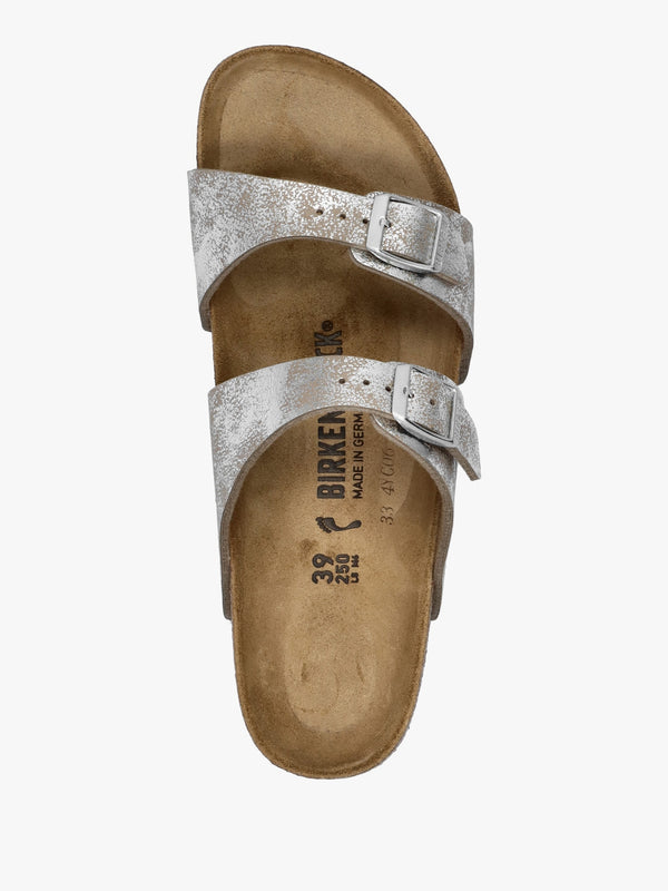 Sydney BS Birko-Flor SYN Washed Metallic Silver Two Bar Mules