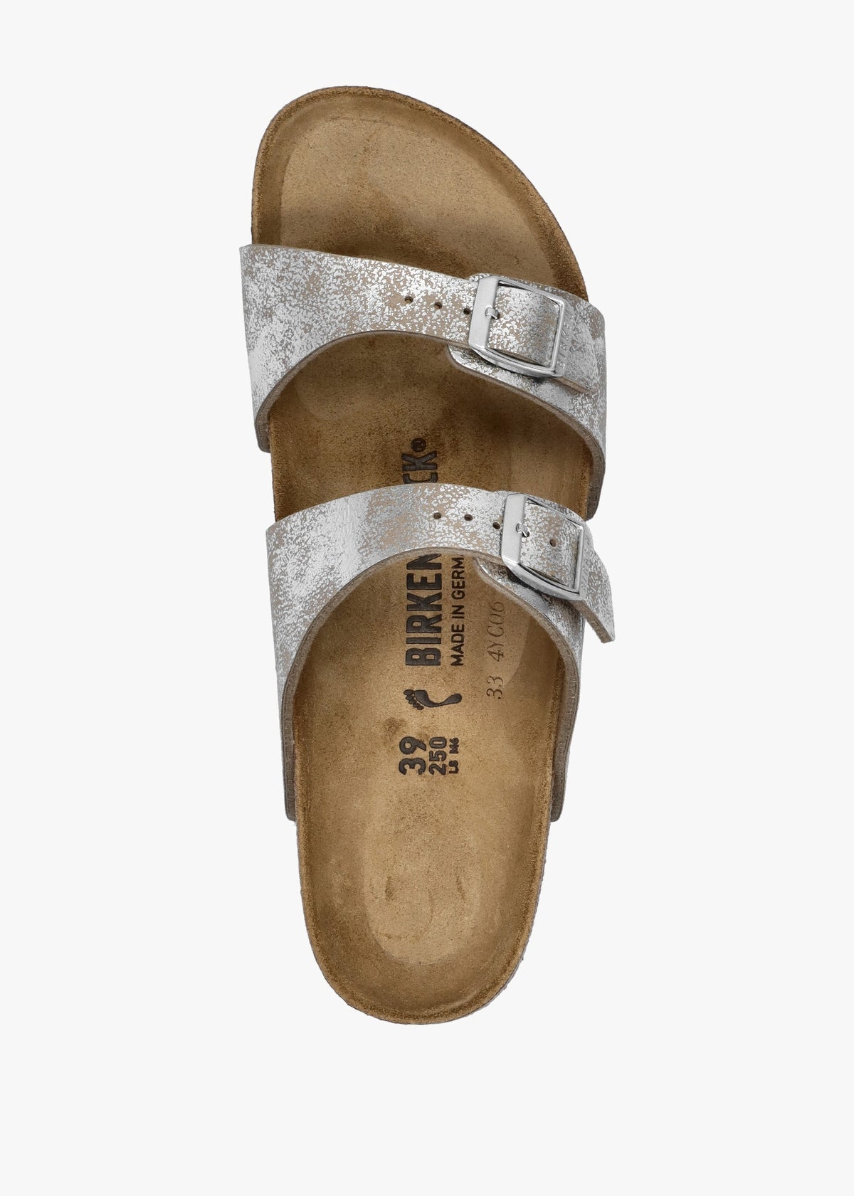 Sydney BS Birko-Flor SYN Washed Metallic Silver Two Bar Mules