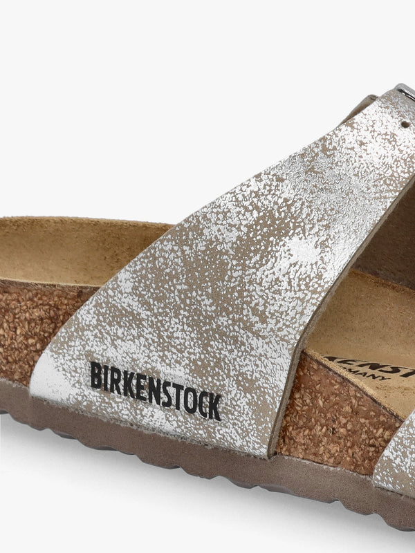 Sydney BS Birko-Flor SYN Washed Metallic Silver Two Bar Mules