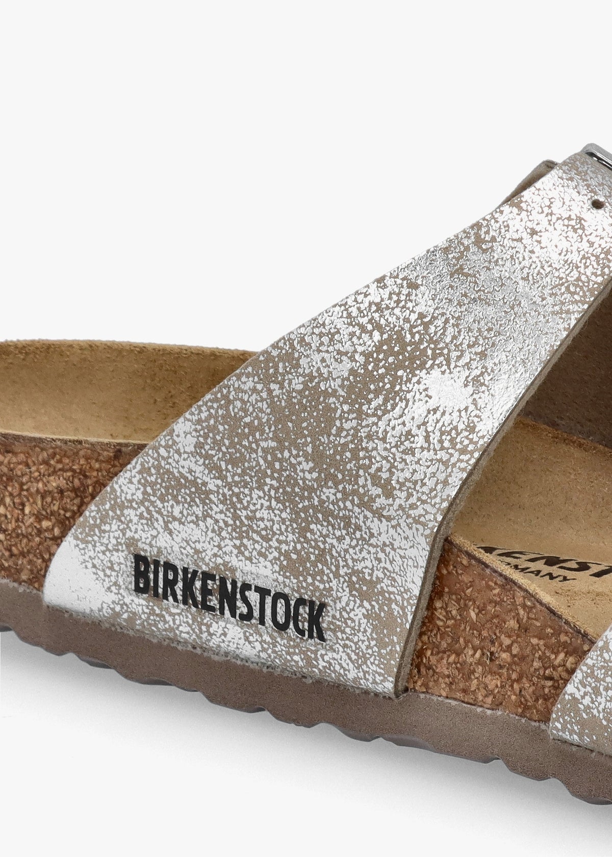 Sydney BS Birko-Flor SYN Washed Metallic Silver Two Bar Mules