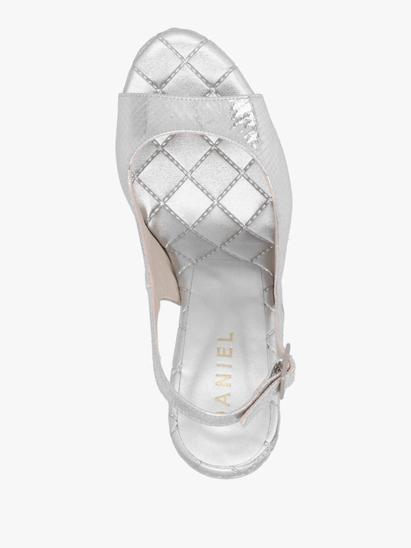 Margot Silver Leather Reptile Sculpted Wedge Sandals
