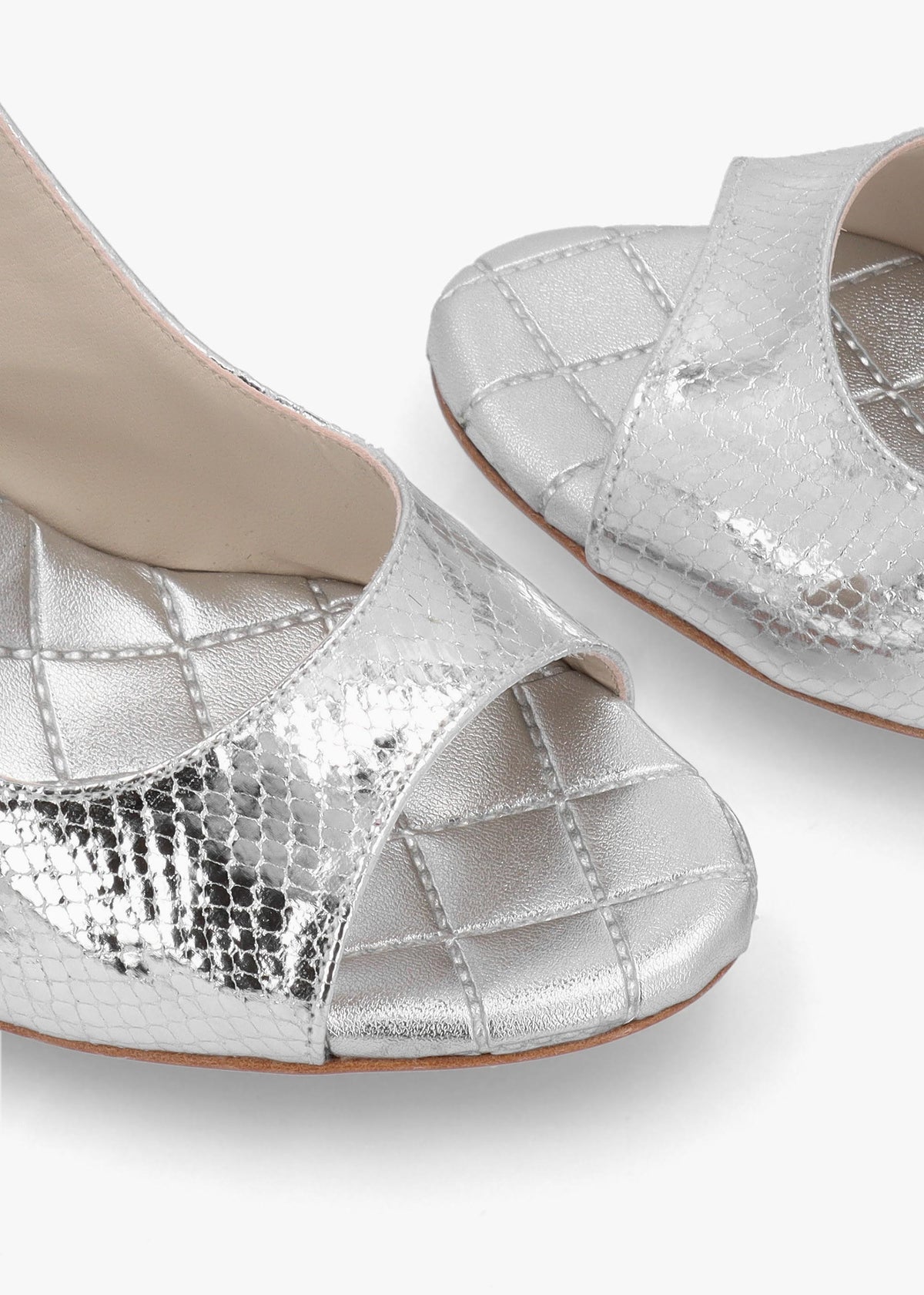 Margot Silver Leather Reptile Sculpted Wedge Sandals