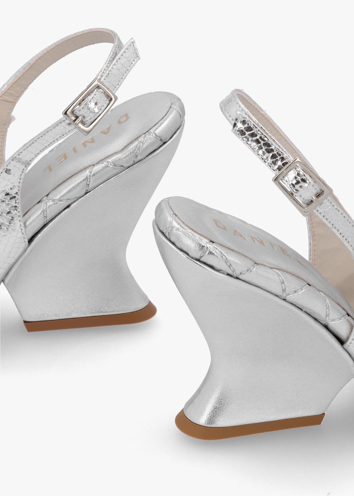 Margot Silver Leather Reptile Sculpted Wedge Sandals