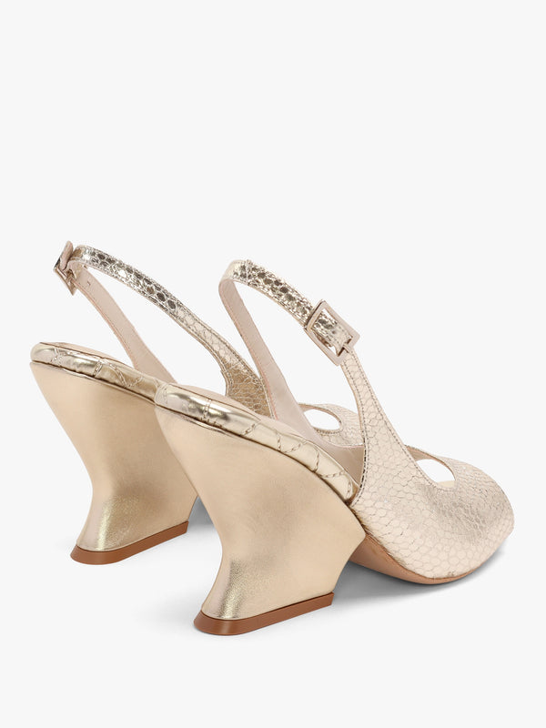 Margot Gold Leather Reptile Sculpted Wedge Sandals