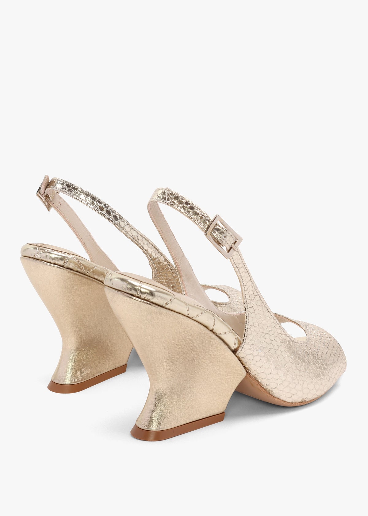 Margot Gold Leather Reptile Sculpted Wedge Sandals