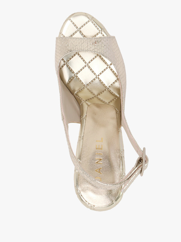 Margot Gold Leather Reptile Sculpted Wedge Sandals