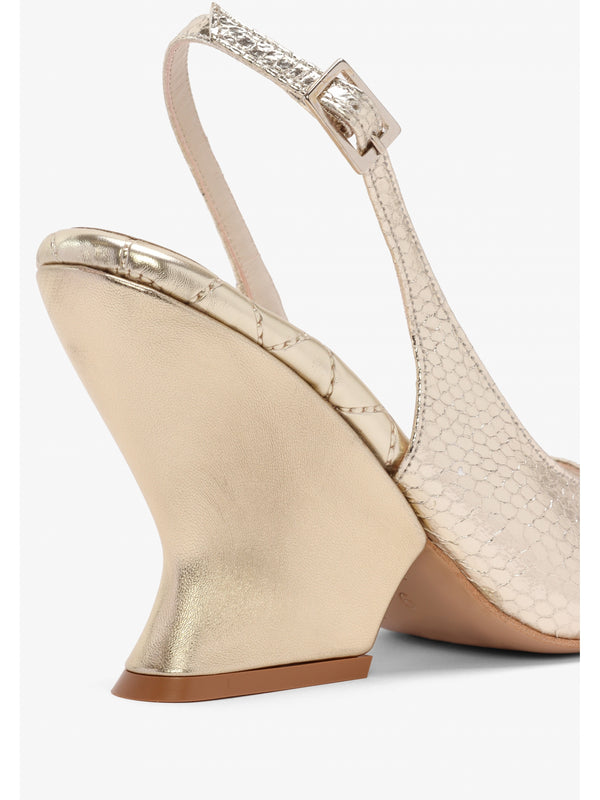 Margot Gold Leather Reptile Sculpted Wedge Sandals