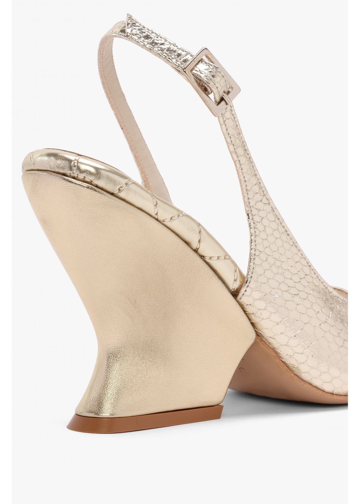 Margot Gold Leather Reptile Sculpted Wedge Sandals