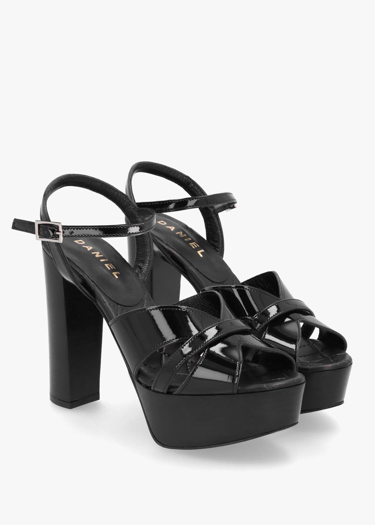 Darcey Black Patent Leather Platform Heeled Sandals
