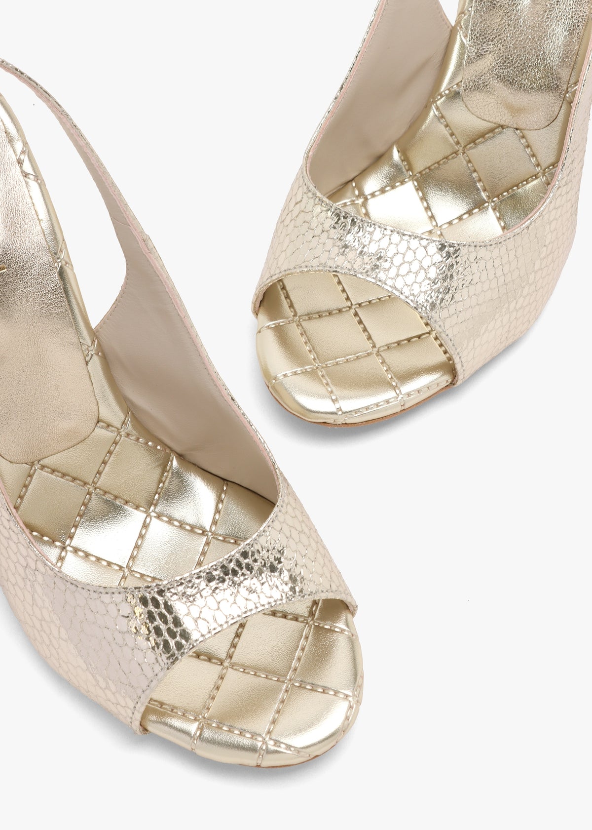 Margot Gold Leather Reptile Sculpted Wedge Sandals