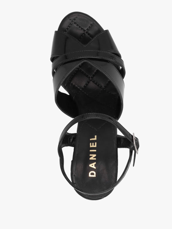 Darcey Black Patent Leather Platform Heeled Sandals