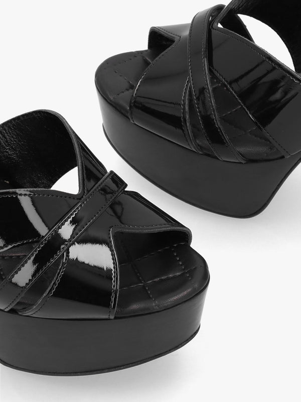 Darcey Black Patent Leather Platform Heeled Sandals