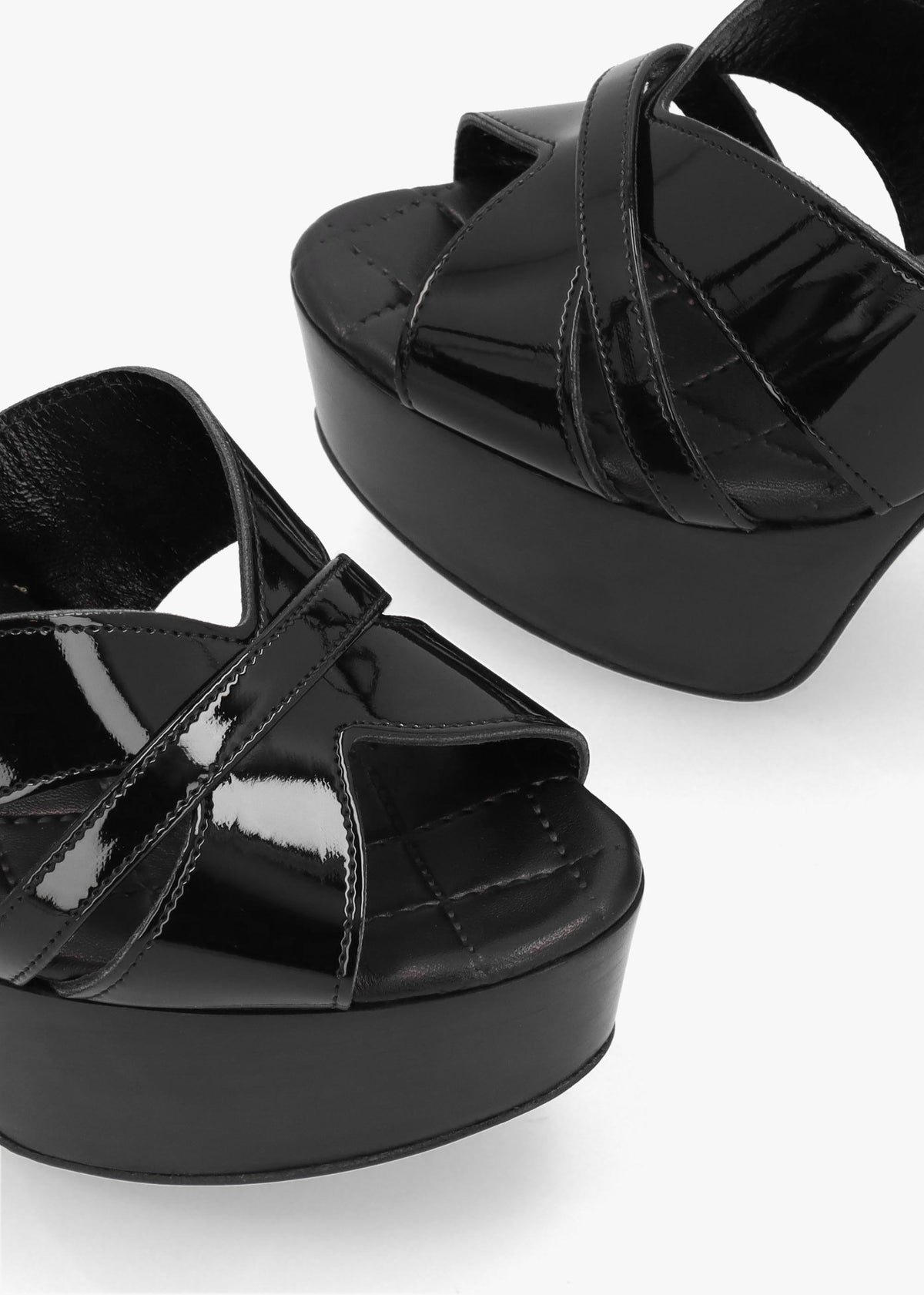 Darcey Black Patent Leather Platform Heeled Sandals