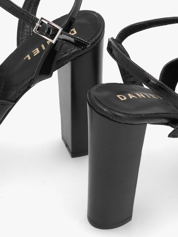 Darcey Black Patent Leather Platform Heeled Sandals