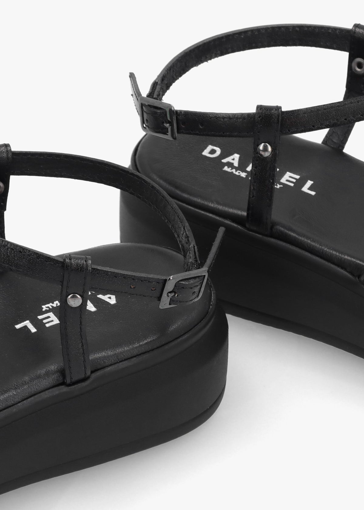 Clematis Black Leather Diamante Cross Strap Sandals