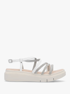 Clematis White Leather Diamante Cross Strap Sandals