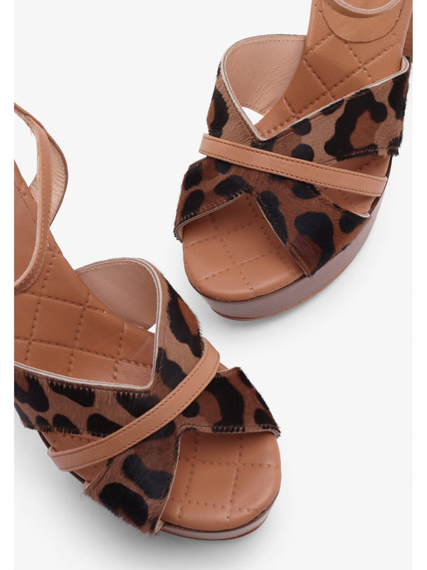 Darcey Leopard Calf Hair Platform Heeled Sandals