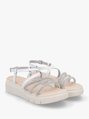 Clematis White Leather Diamante Cross Strap Sandals