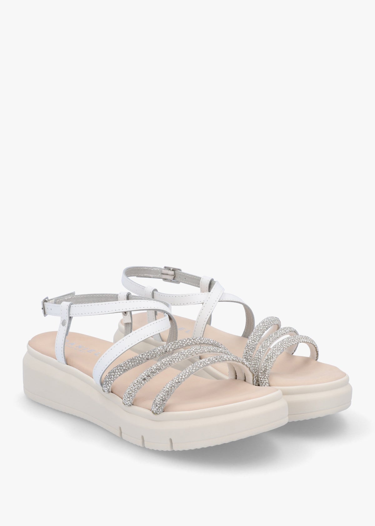 Clematis White Leather Diamante Cross Strap Sandals